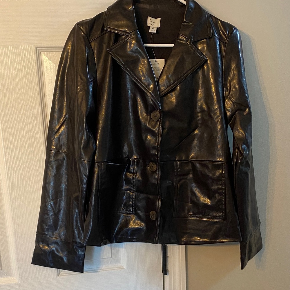 a new day Shiny Brown Pleather  Jacket